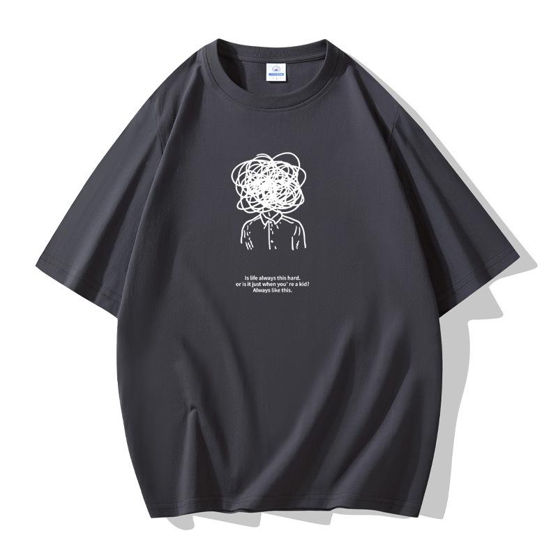 Thinking Pattern Men Short Sleeves T-shirt 100% Cotton Casual Tee Large Size