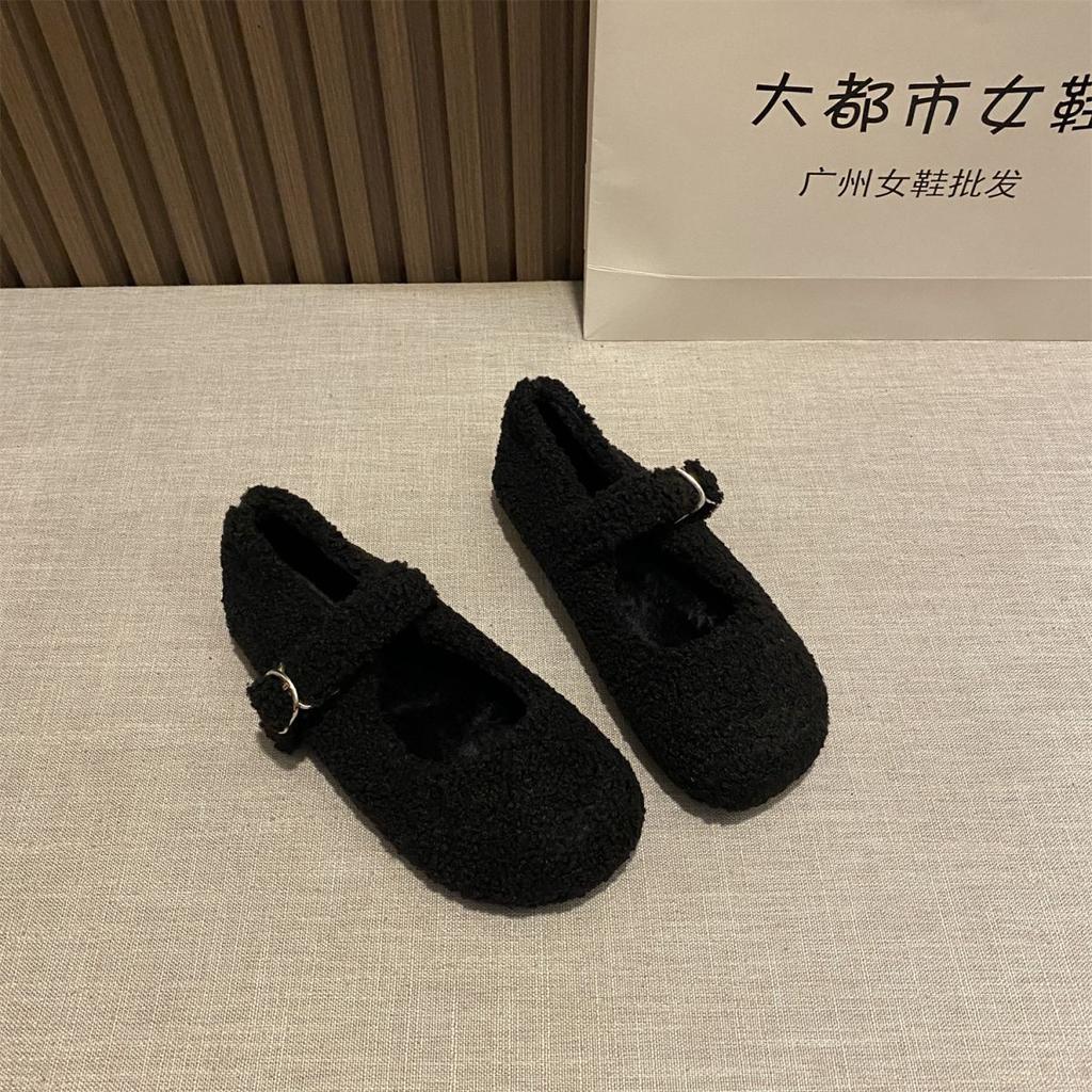 Premium Sense Foreign Style Fluffy Shoes Wear New 2025 Mary Jane Plush Single Shoes Foreign Style Word with Doudou Shoes