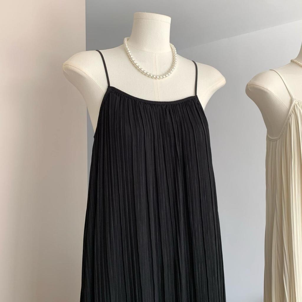 Women Summer Spaghetti Strap Pleated Sleepdress Female Sexy Loose Pajamas Home Clothing Can Be Wear Out