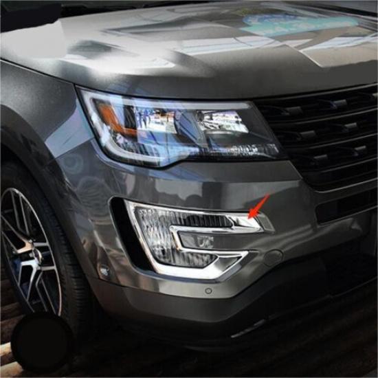 Chrome Front Fog Light Lamp Lid Cover Trim For 2016-2017 Ford Explorer 2pcs