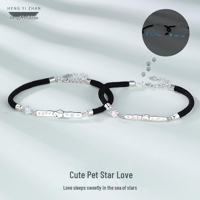 Niche Design Handmade Puppy & Kitten Couple Bracelets, Unisex, Perfect Gift for Girlfriend's Birthday