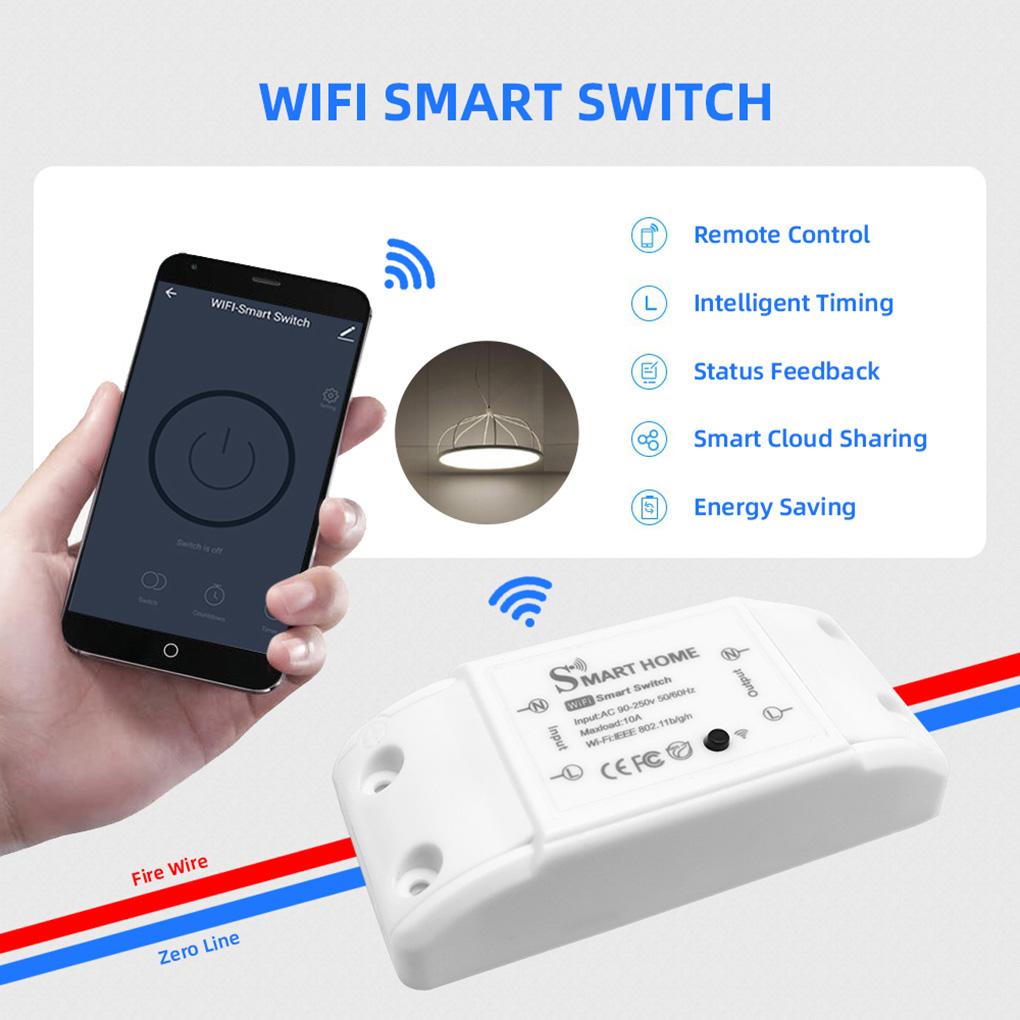 10A 2200W Wireless Wifi Smart Switch Breaker LED Light Controller Module Voice Remote by Alexa Google Home Smartlife Tuya APP