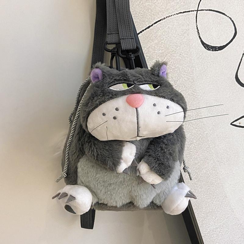 Lucifer Cartoon Cat Plush Shoulder Bag With Drawstring Closure For Use Daily