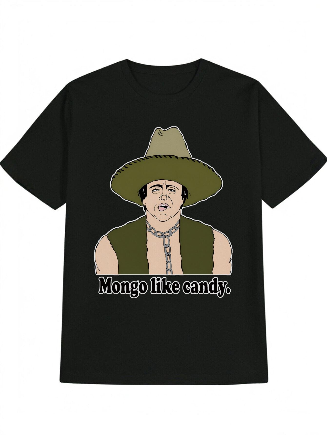 Casual Round Neck T-shirt with Wide-Brimmed Cowboy Hat & Mongolian Candy Graphic Print - Lightweight Summer Tee S