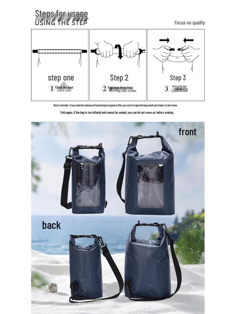 Trekking Waterproof Transparent Barrel Bag - Carbon Fiber Square Beach & Rafting Phone Storage