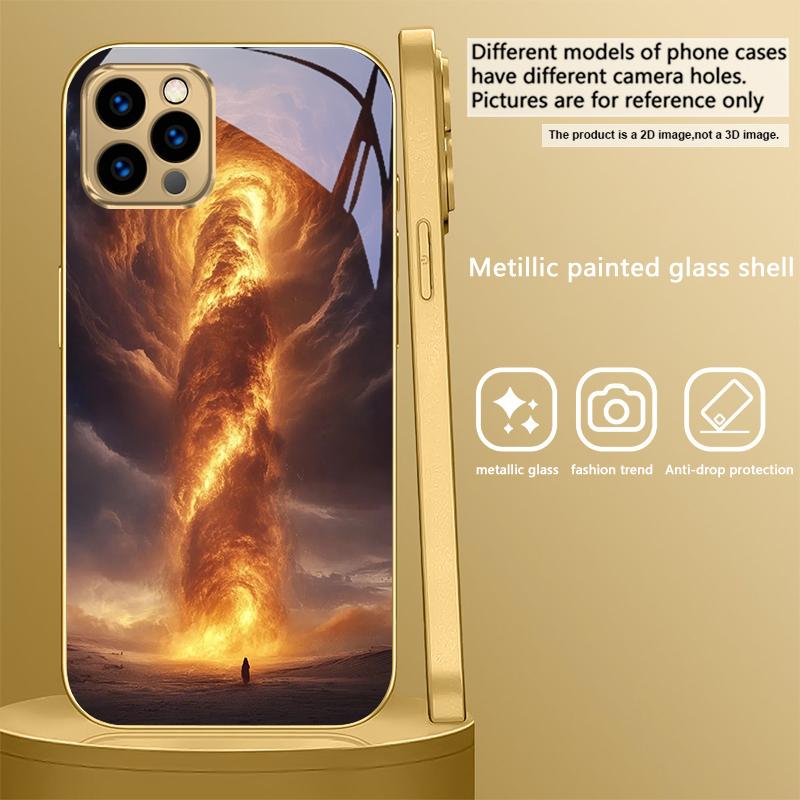 Пылающий туманный вихрь Для iPhone Air 16E 15 PRO 14 13 Plus 12 mini 11 17 Pro Max XR 16 17ProMax 17Pro Золотой стеклянный чехол для телефона