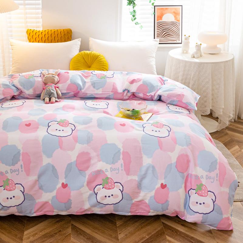 Kawaii Cartoon Bear Duvet Cover Cotton Girly Style Pattern Bedding Soft Skin-friendly Breathable Comforter Cover for Kids Girls