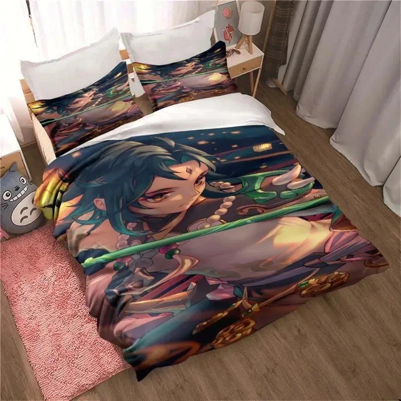 Genshin Impact Game Anime Bedding Set Printed Bed Set With Pillowcase Bed Duvet Cover Soft Single Double Queen Super King Size