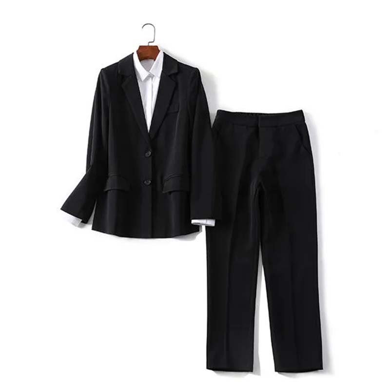 

Набор костюмов, повседневный пиджак, пиджак + брюки, женский костюм из двух предметов на весну и осень, новые профессиональные официальные костюмы S чёрный