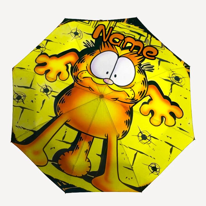 

1pc Garfield Custom Name Automatic Folding Umbrella - Compact 8-Rib Design, Durable Plastic & Iron, Daily Use 040