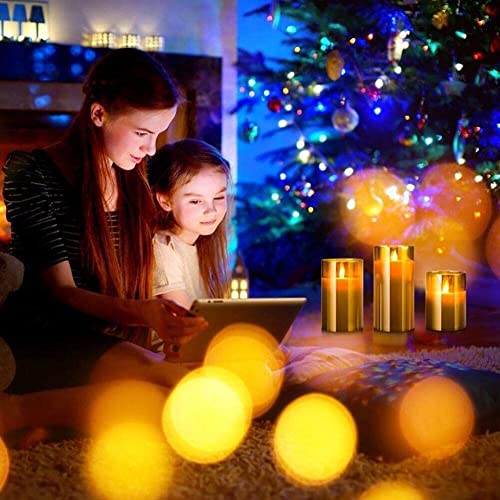 AnnTec LED Candle Light, LED Glass, Gold, 3-Piece Set, Flickers Like a Real Flame, Warm Light, Flameless, Safe, Energy-Saving, with Remote Control, Ad