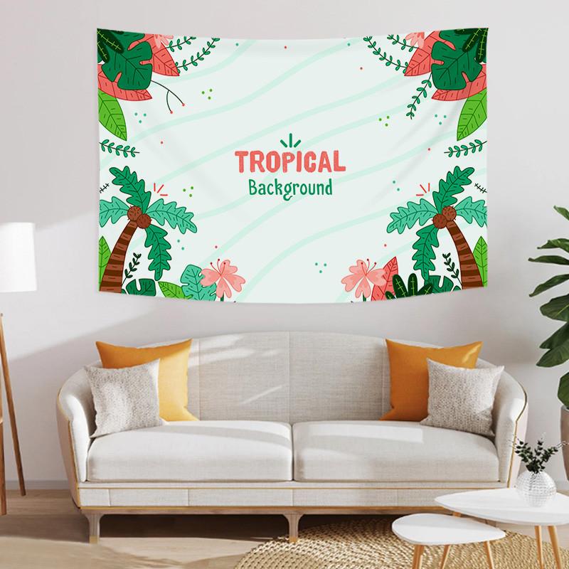 Summer Cartoon Tropical Jungle Monstera Background Printed Polyester Tapestry Wall Hanging Tapestries For Bedroom Dorm Decor