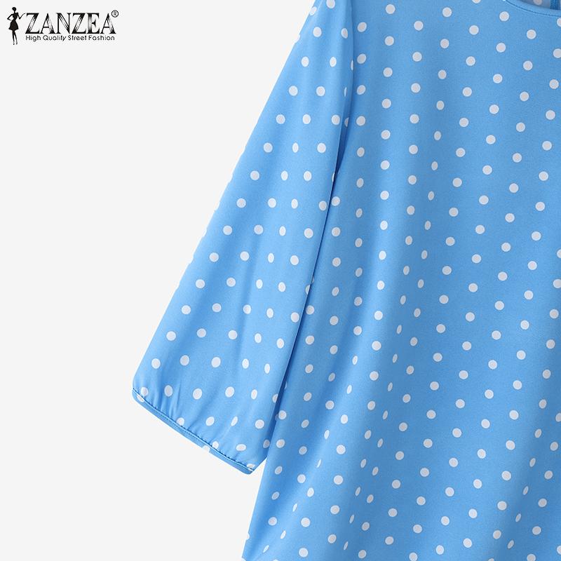 ZANZEA Women Casual Round Neck 3/4 Sleeve Polka Dot Print Loose Blouse