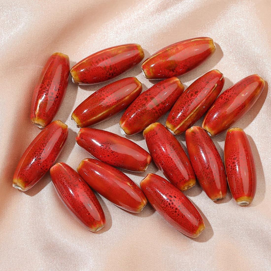 Decoendiy 40 шт. Большие керамические бусины, Бусины-бочонки овальные, Ручная работа, фарфоровые бусины, Печатные, расписные бусины, Свободные керамические бусины-разделители, для изготовления украшений