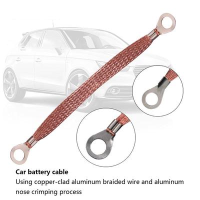 Engine Braided Ground/Bonding Strap Cable Strip Protector Flexible Flat Braided Copper Ground Strap With Ring for Most Cars