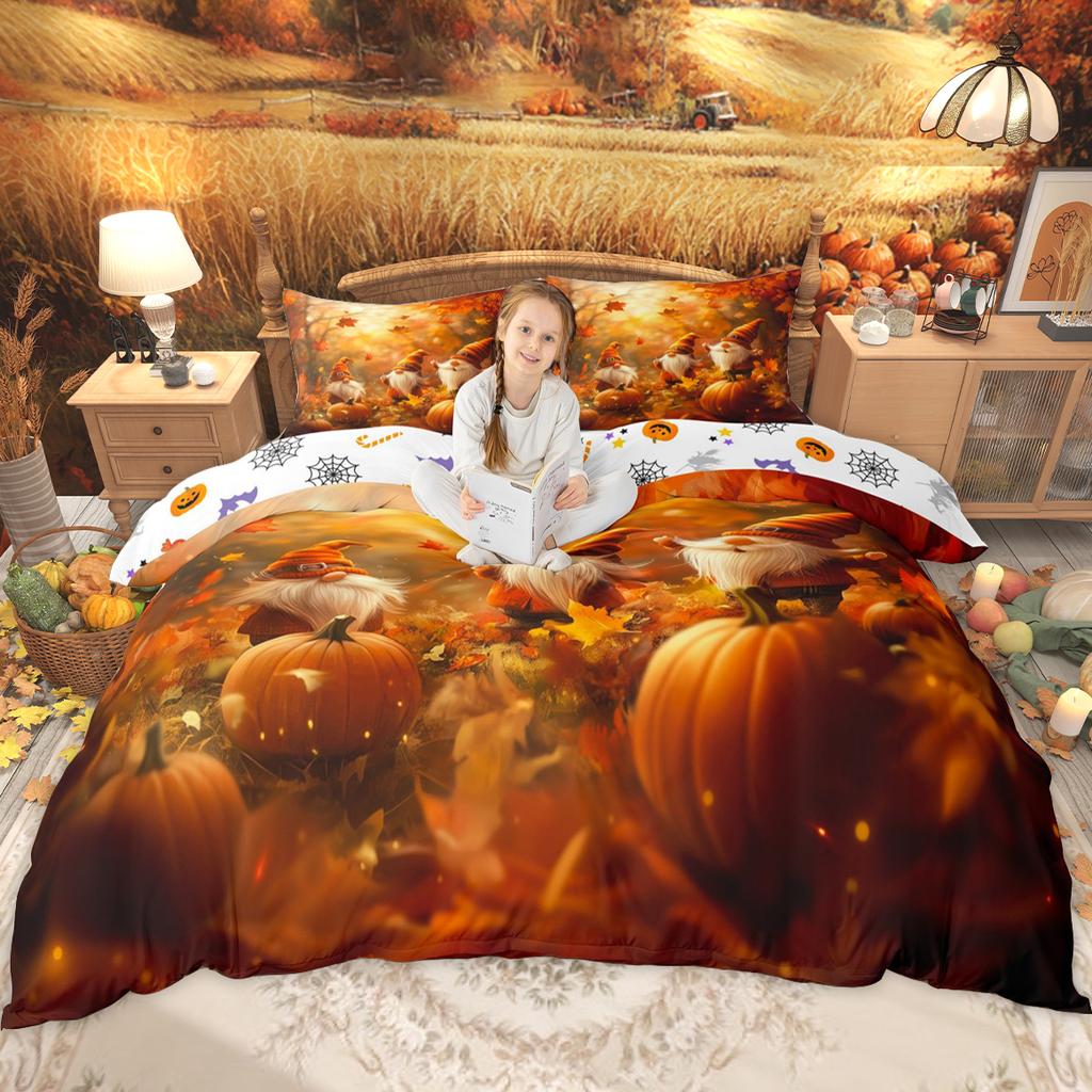 Homewish Happy Thanksgiving Day Duvet Cover Set Autumn Pumpkin Bedding Set Kawaii Turkey Fall Gnome Comforter Cover Set