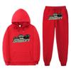 Conjunto Casual de Moletom Esportivo para Homens e Mulheres Estilo Trapstar Estampa de Tigre Preto Vermelho Moletom Calça Jogger