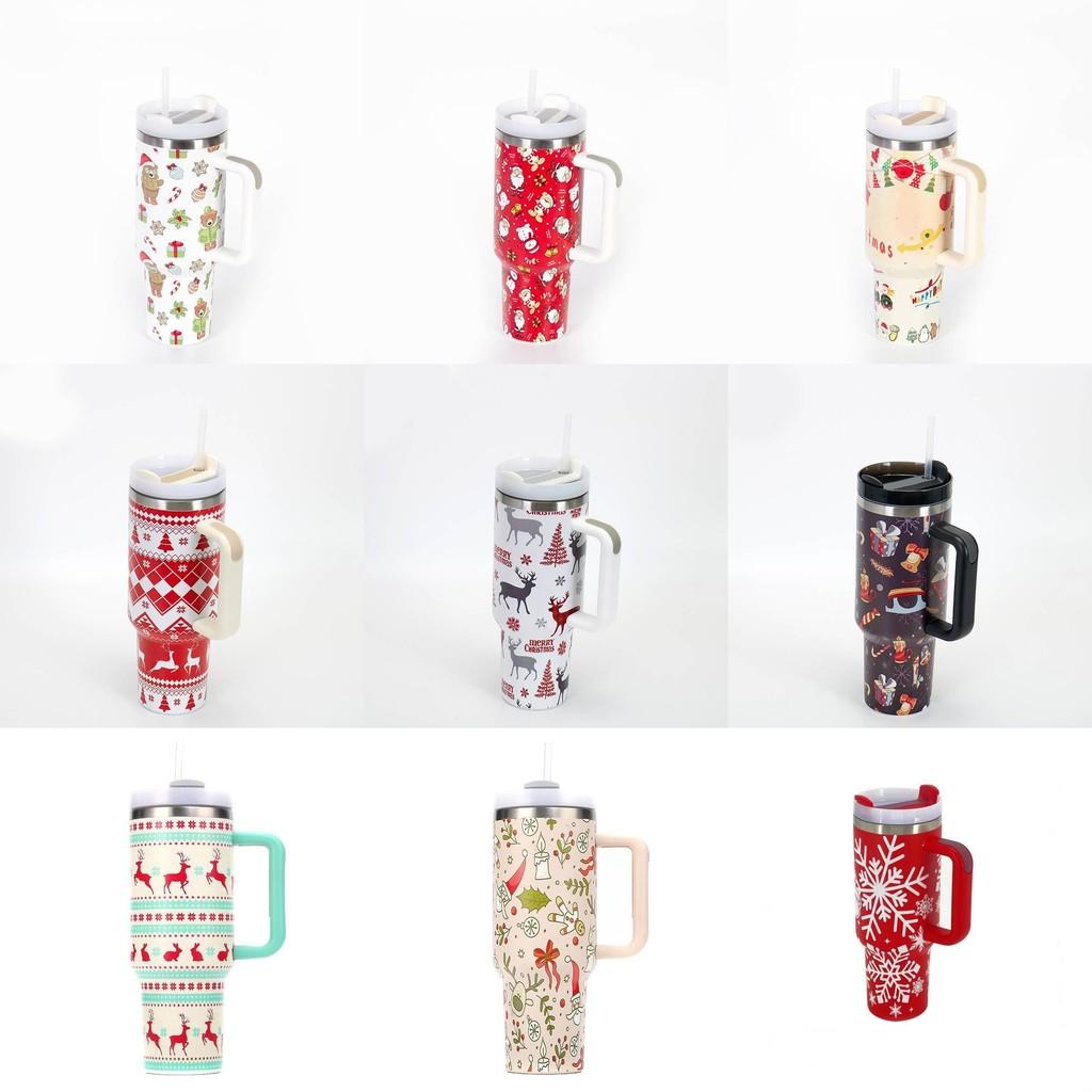 Meoky Creative 5d Christmas 40oz Cup Stainless Steel Vacuum Cups Straw With