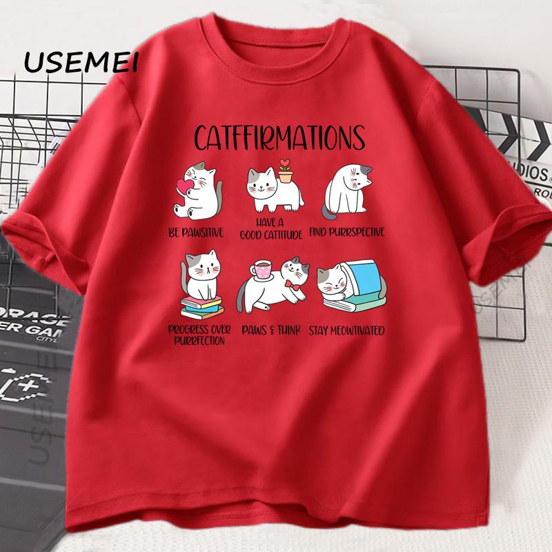 

Positive Cats Catffirmations T-Shirt for Men Women Cat Lover Teacher T Shirt Funny Cat Graphic Tees Mens Designer Clothes Top M