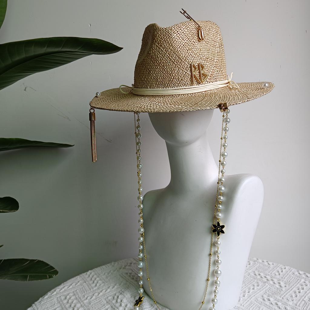 Chain Punk Straw Hat 2023 New Sun Hat Gold Chain Accessories Jazz Hip Hop Summer Hat Punk Style Beach Hat Church Hat
