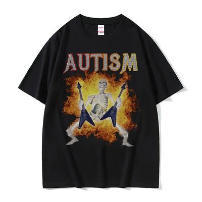 Autyzm Szkielet Mem T-shirt Humor Zabawny Czaszka Męski Damski Moda Harajuku T-shirt Casual Bawełna Wysoka Jakość T-shirty Streetwear