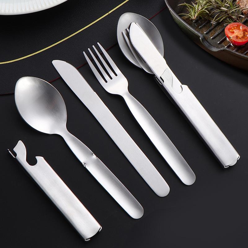 4Pcs/Set Portable Stainless Steel Outdoor Camping Knife Fork Spoon Combo Cutlery Set Dinnerware Camping Cooking Flatware