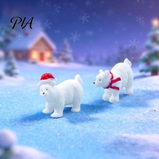 Christmas Theme Crafts Miniature Polar Bear Figurines, Durable Synthetic Resin Animal Mini Sculptures Ornaments, Decorative Accents for Fairy