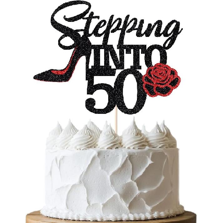 Stepping Into 40 Cake Topper,Still Fabulous at 40 Cake Decor,Funny Happy 40th Birthday Party Supplies,Highheel Rose Sign Cheers to 40 Years Black Red