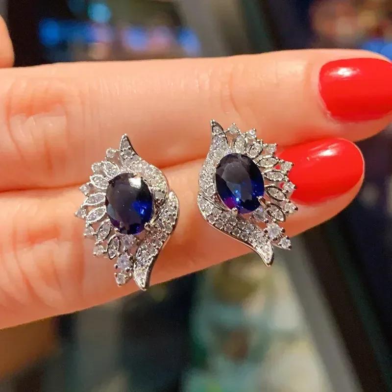 

Unique Eye-shaped Blue Cubic Zirconia Stud Earrings for Women Luxury Fashion Wedding Party Bridal Trendy Zircon