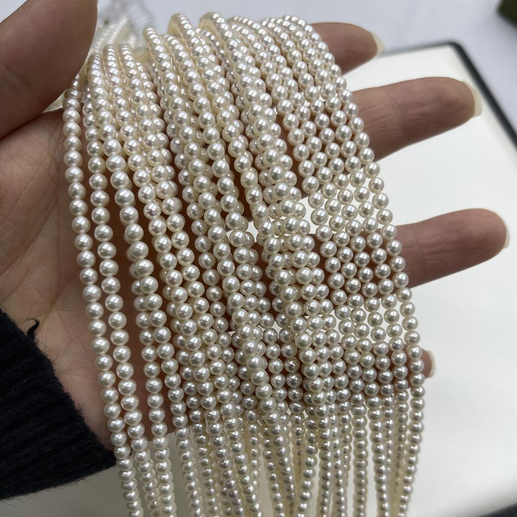 1 Strang, Weiße Natürliche Süßwasserperlen, 3,5-4,5 mm Handgefertigte Reiskornperlen zur Schmuckherstellung DIY Halskettenzubehör, Muttertagsbasteln 36 cm