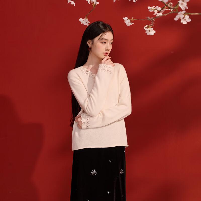 Sancai New Chinese-Style Embroidered Wool Knit Pullover