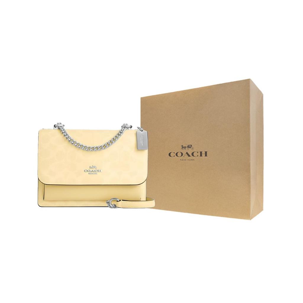 Coach Klare 22 Silver Logo Chain Shoulder Strap Faux Leather Shoulder Bag Small Women shoulder bag Yellow CAL29-SVMN0