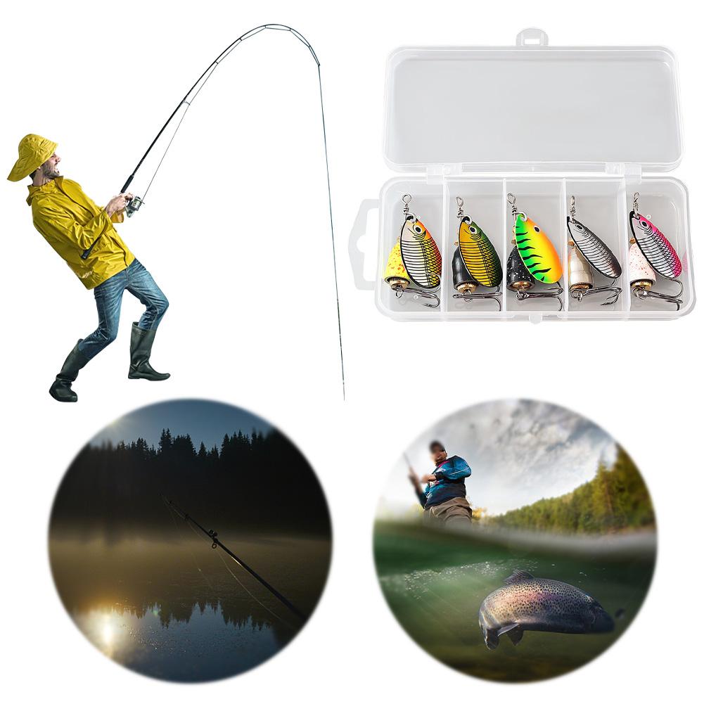 5pcs Fishing Lure with Box Bass Trout Salmon Hard Metal Spinner Baits Kit 10g Artificial Bait for Saltwater Freshwater Fishing