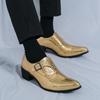 New Men Fashion Pointed Gold Blue Patent Leather Shoes Male Charm Monk Strap Punk Rock Loafers Wedding Party Prom Flats Footwear