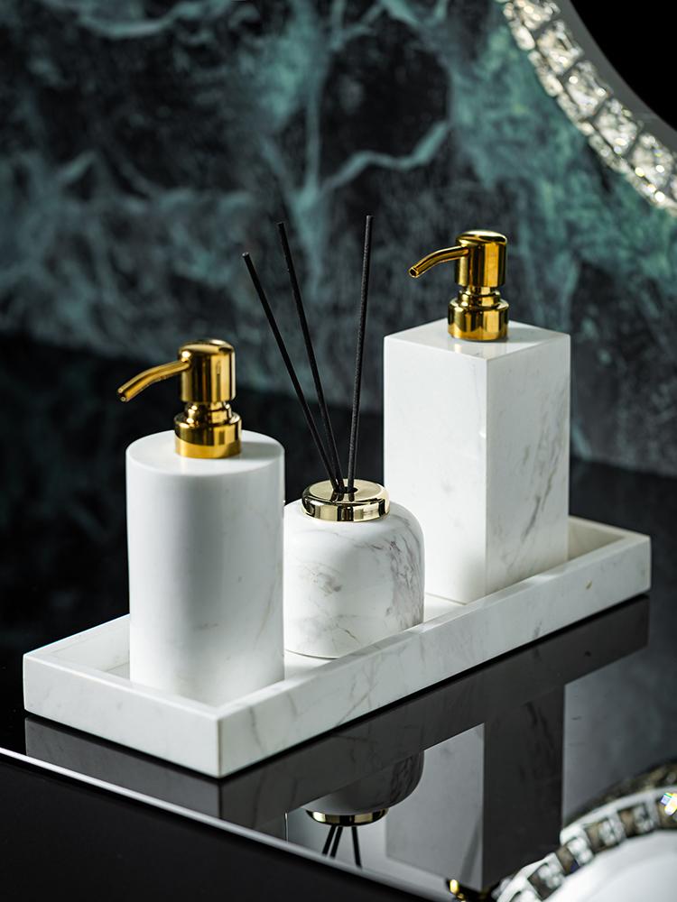 Marble Ceramic Lotion Bottle Bathroom Vanity Portable Soap Dispenser Aromatherapy Bottle Cotton Swab Box Bathroom Accessories