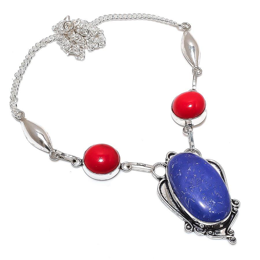 

Ювелирное ожерелье из серебра 925 пробы с лазуритом и кораллом, 18 дюймов