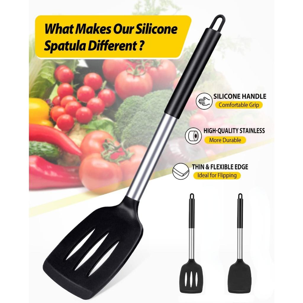 2pcs Silicone Solid Spatula Non-stick Slotted Kitchen Scraper BPA-free Cooking Utensils Are Very Suitable for Cooking Fish, Eggs and Pancakes.