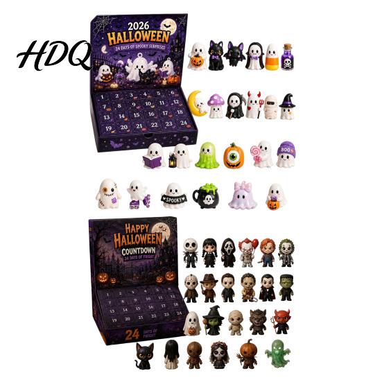 Creepy Countdown to Halloween Advent Calendar with 24 Horror Figures Mini Cute Ghost Day Toy Set Decorations Spooky Gift Box for Kids And Collectors