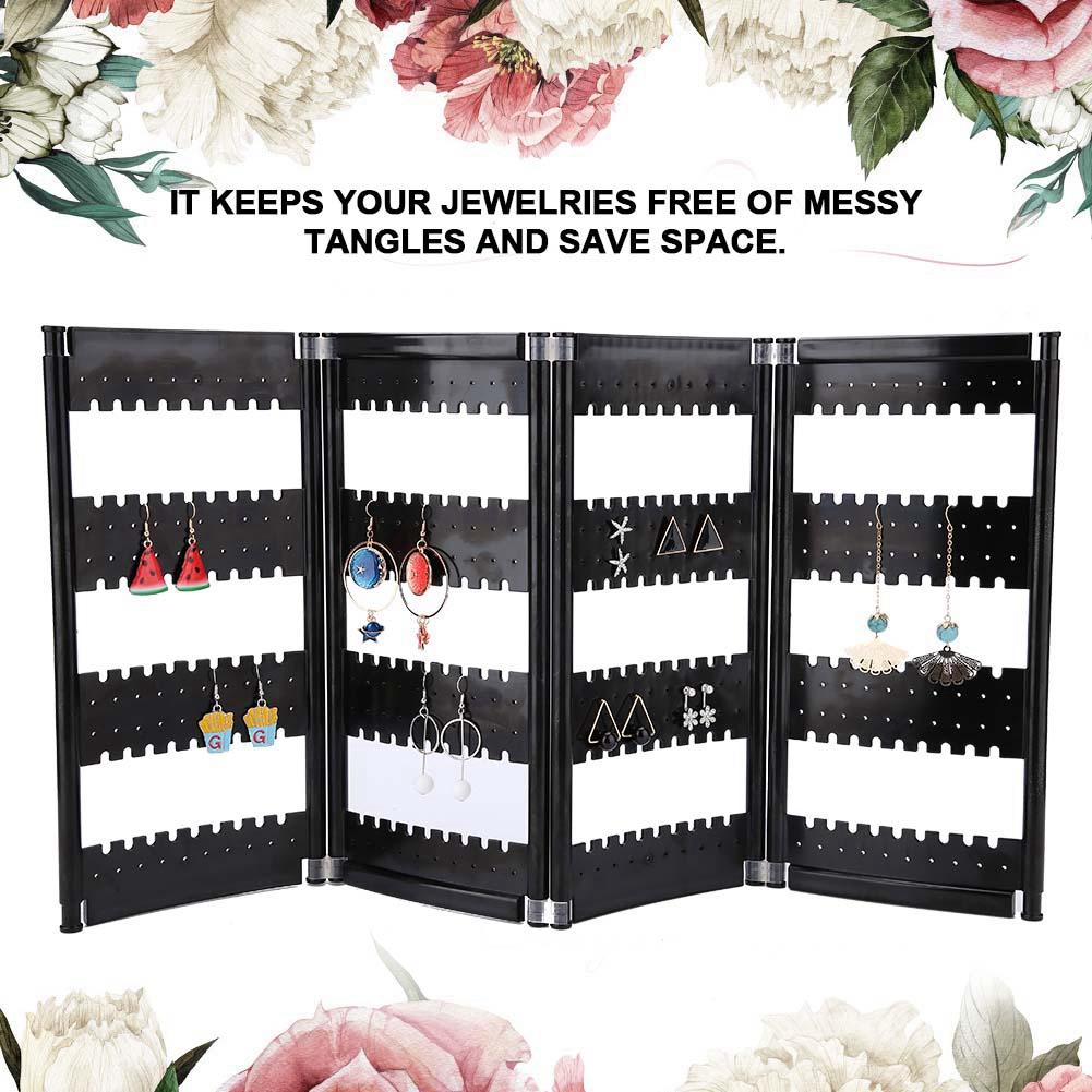 Foldable 4-Panel Jewelry Holder Earrings Display Stand Ear Studs Storage Rack   (Black)