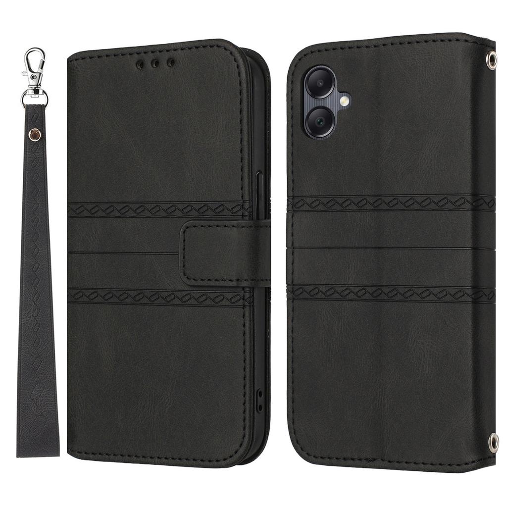 For Samsung Galaxy A07/A06 4G/5G Case Wallet Skin-Touch Leather Imprinted Phone Cover with Wrist Strap