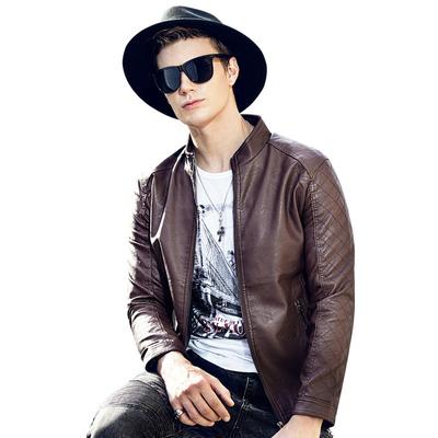 Giacca in pelle da uomo, giacca in pelle lavata, stile motociclista coreano slim