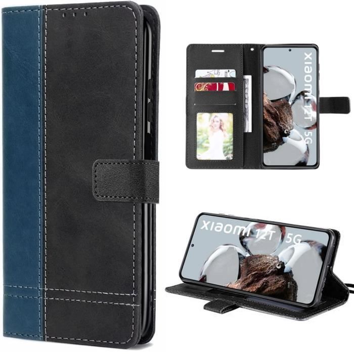 Cover per Xiaomi 12T - 12T Pro - Cover Antigraffio Effetto Pelle Bicolore Blu Navy-Nero