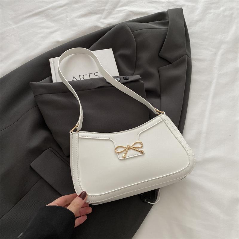 Spring Solid Color Bow Fashion Casual Commuter Bag Women's 2025 New Retro Shoulder Underarm Small Square Bag Versatile