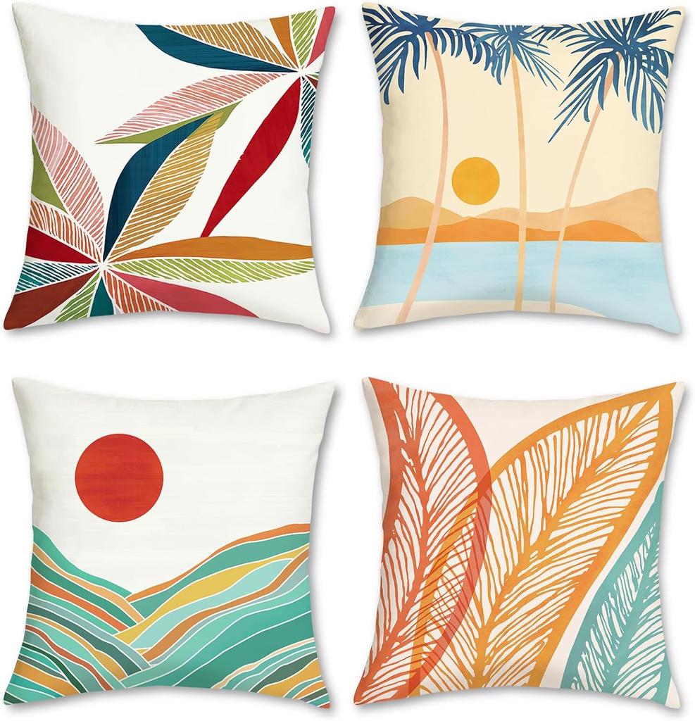 Tropical Beach Outdoor Pillow Covers Set Of 4 Summer Palm Hawaii Decorative Pillowcase Soft Velvet Cushion Covers For Couch