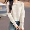 2025 Autumn Chic Loose Knit White Sweater with Round Neck for Women
