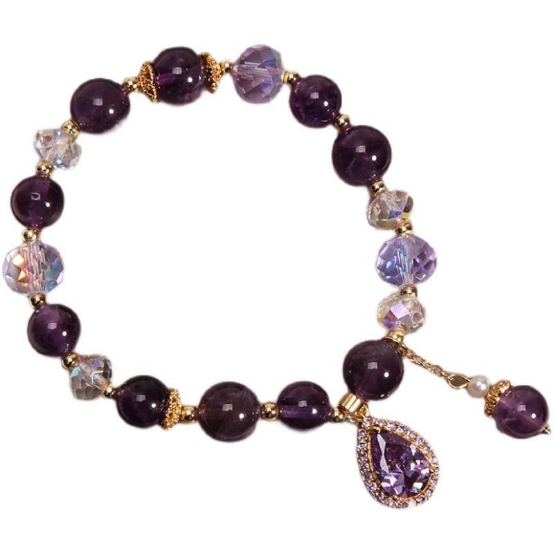 Crystal Amethysts Bracelet Beads for Women Chic Butterfly Tassel Pendant Jewelry Accessories