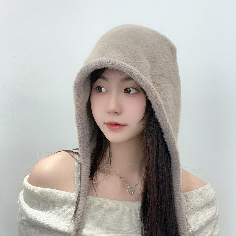 Small Knitted Hat for Women with Autumn and Winter Warm Plush Hat for Students Sweet and Cute Ear Protecting Hat Straps for Head Hat Trendy
