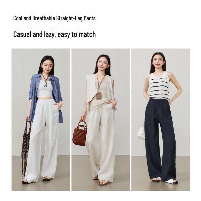 Women's Lyocell Linen Blend Relaxed Straight-Leg Pants