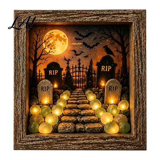 Decorative Seasonal Lights Halloween Lighted Frame Ornaments Light Up Shadow Box Warm Atmosphere LED for Home Living Room Bedroom Decor Ornaments