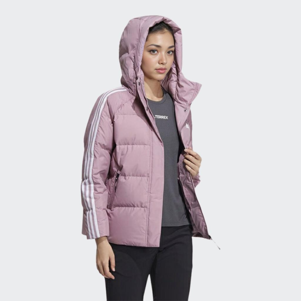 adidas Chaqueta Acolchada W 3St Logo Estampado a Rayas Sudadera con Cremallera Manga Larga Abrigo de Plumas Chaquetas de Mujer Rosa HR8446